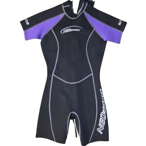 Neosport Womens 2mm Shorty Wetsuit Size 6 Black Purple Surf Scuba Snorkel